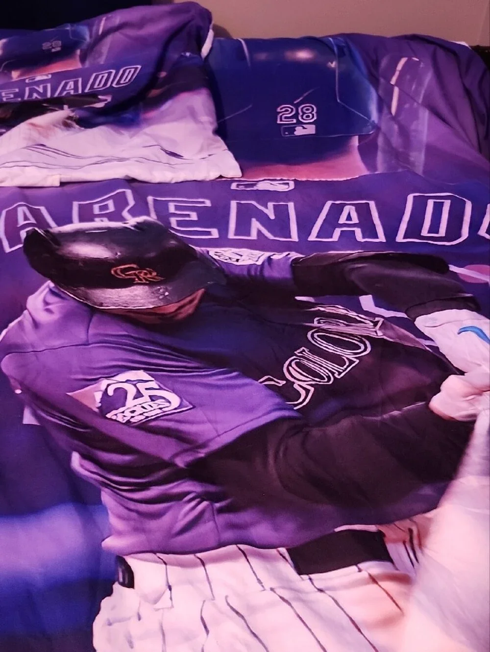 Colorado Rockies Purple Baseball Player Duvet Cover